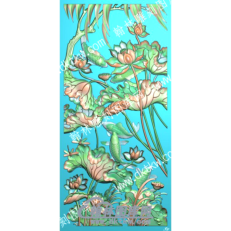 中式鲤鱼莲花荷叶莲蓬水草精雕图（ZSZW-194）.jpg