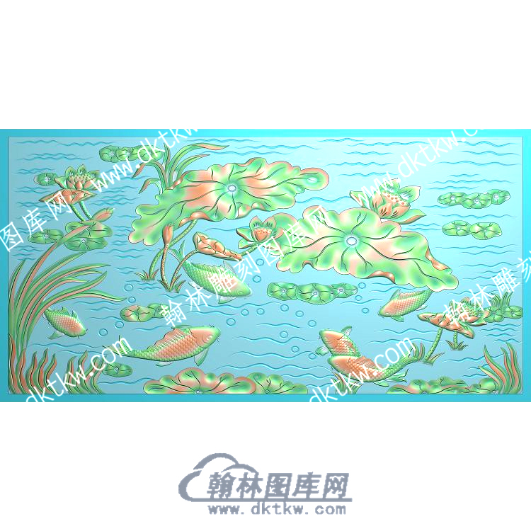 中式鲤鱼莲花莲蓬荷叶水草精雕图（ZSZW-246）.jpg