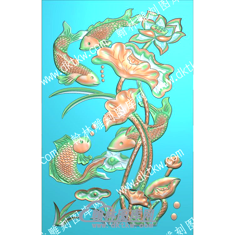 中式鲤鱼莲花水草精雕图（ZSZW-239）.jpg