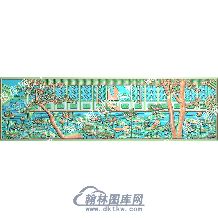 中式莲花荷叶莲蓬古代建筑枫树桥精雕图（ZSZW-224）.jpg