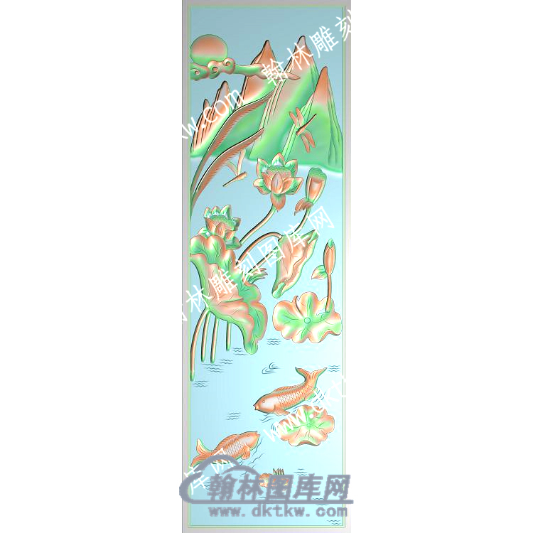 中式莲花荷叶莲蓬鲤鱼精雕图（ZSZW-241）.jpg