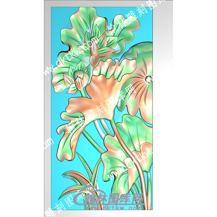 中式莲花荷叶水草精雕图（ZSZW-227）.jpg