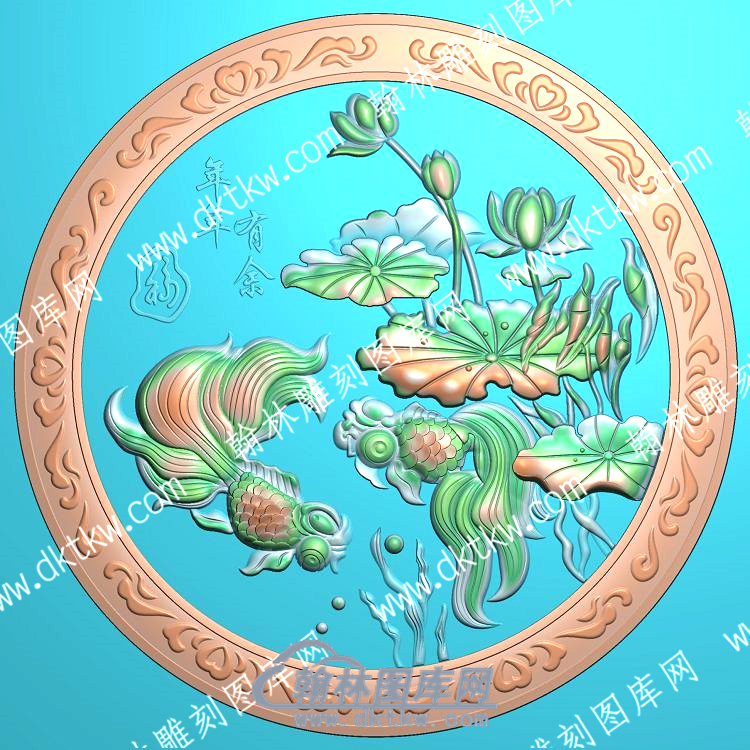 中式年年有鱼荷叶金鱼莲花精雕图（ZSZW-245）.jpg