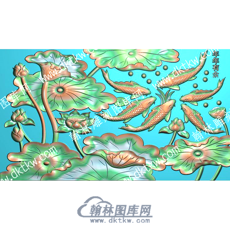 中式年年有鱼荷叶鲤鱼荷花精雕图（ZSZW-141）.jpg