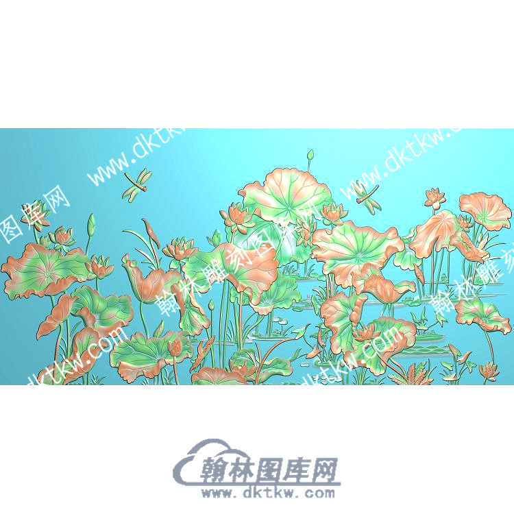 中式蜻蜓荷叶莲花水草精雕图（ZSZW-192）.jpg