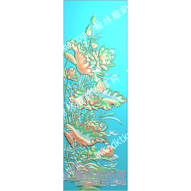 中式鸳鸯莲花荷叶水草莲蓬精雕图（ZSZW-204）.jpg