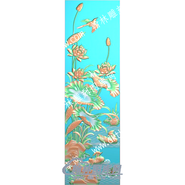 中式鸳鸯莲花水草荷叶精雕图（ZSZW-189）.jpg