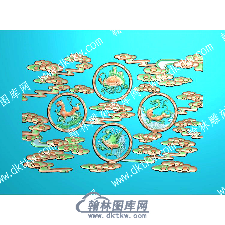 仿古朱雀白虎玄武青龙祥云精雕图（ZSDW-476）.jpg