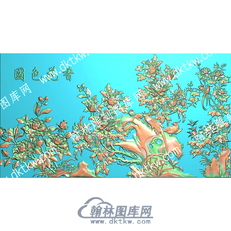中式国色天香牡丹花鸟精雕图（ZSZW-288）.jpg
