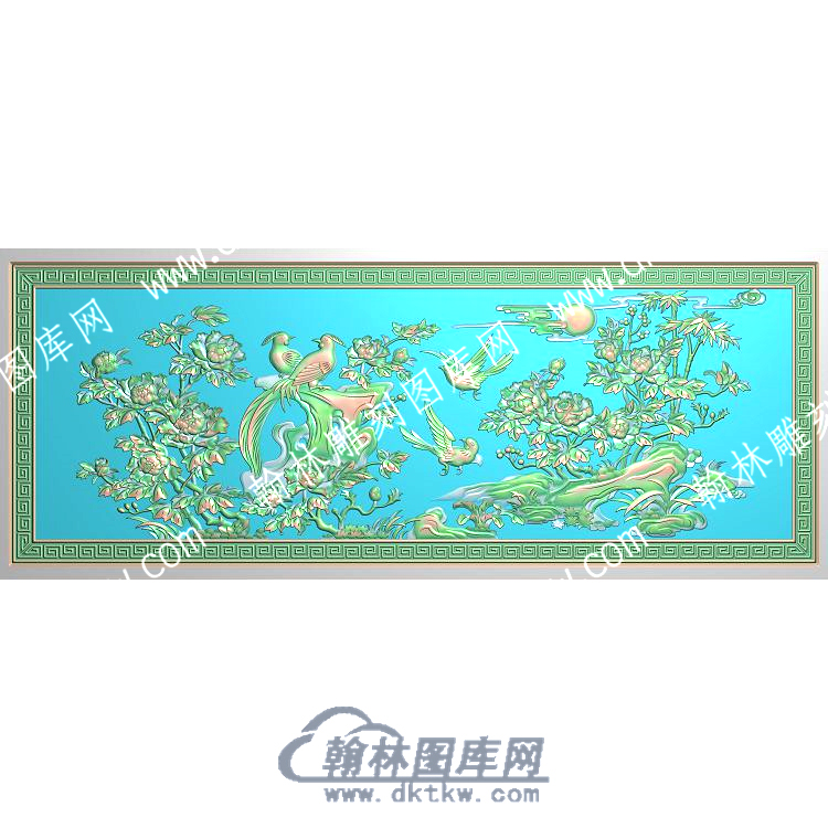 中式回纹边框锦鸡牡丹花鸟精雕图（ZSZW-327）.jpg