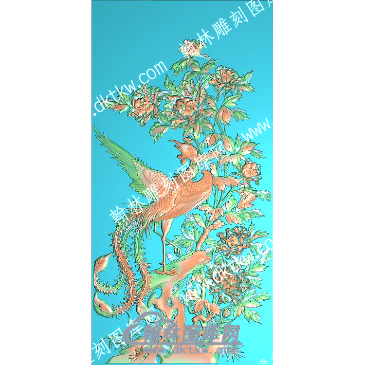 中式牡丹凤凰精雕图（ZSZW-287）.jpg