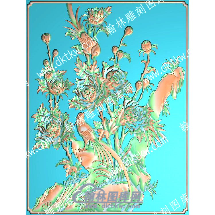 中式牡丹花鸟精雕图（ZSZW-259）.jpg