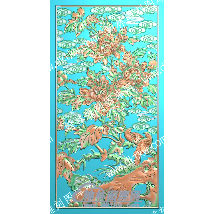 中式牡丹花鸟精雕图（ZSZW-263）.jpg