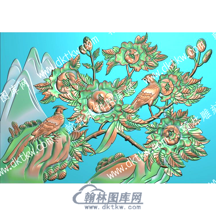 中式牡丹花鸟精雕图（ZSZW-278）.jpg