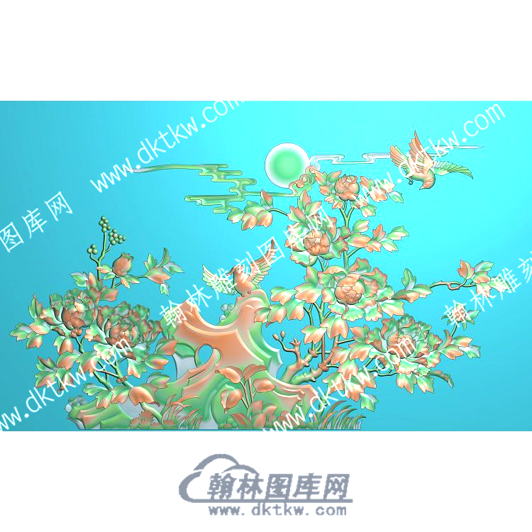 中式牡丹花鸟精雕图（ZSZW-321）.jpg