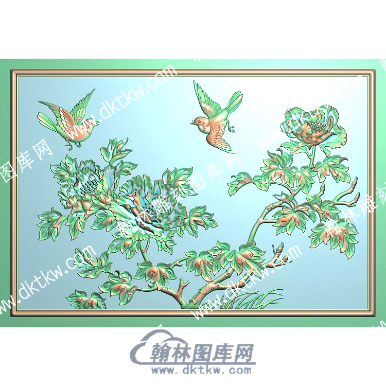 中式牡丹花鸟精雕图（ZSZW-323）.jpg