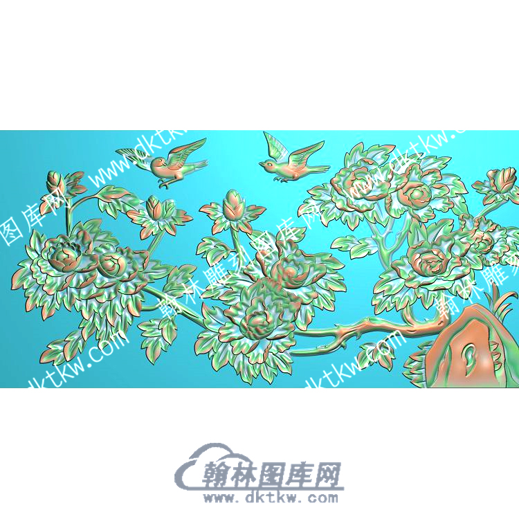 中式牡丹花鸟精雕图（ZSZW-334）.jpg