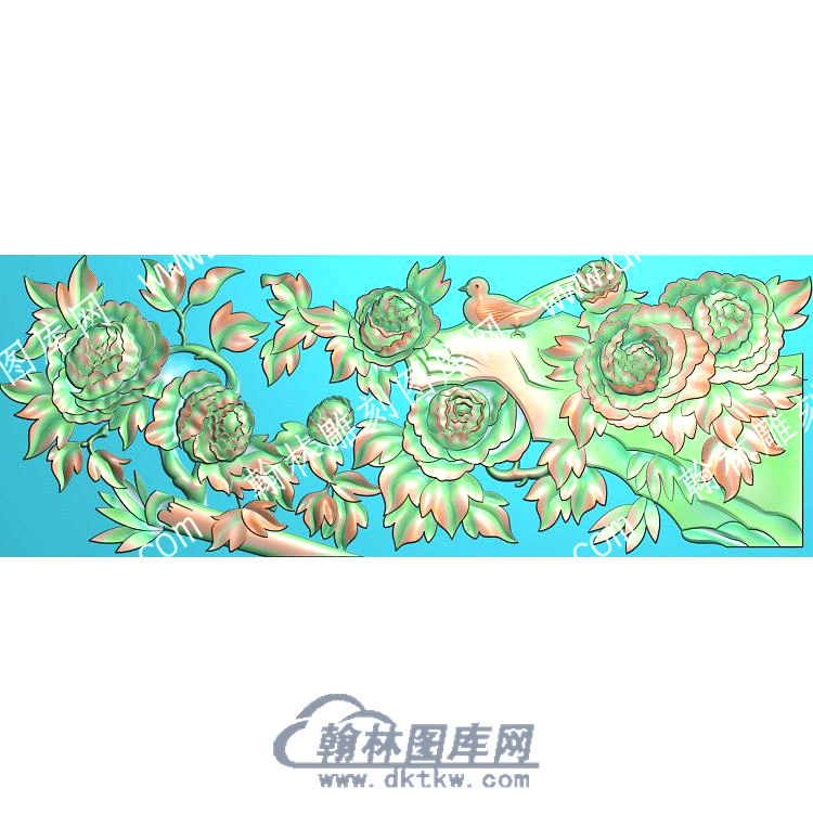 中式牡丹花鸟精雕图（ZSZW-358）.jpg