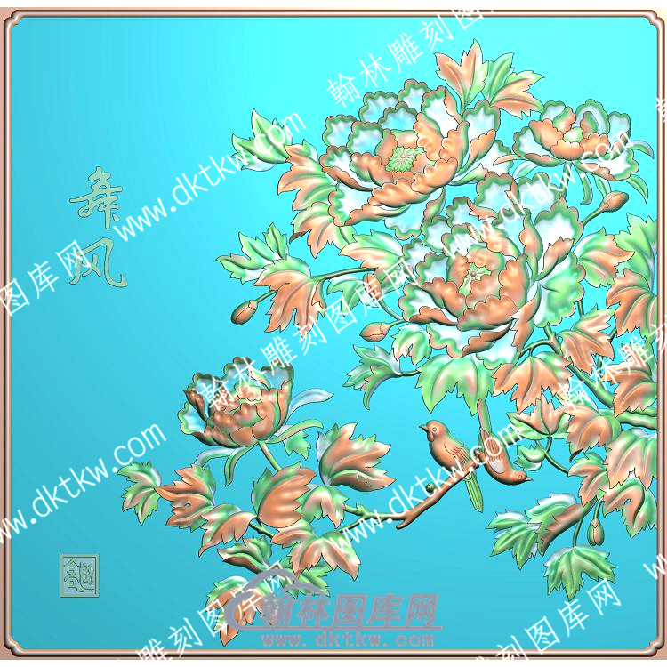 中式牡丹花鸟精雕图（ZSZW-364）.jpg