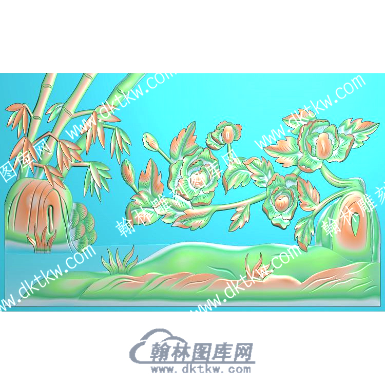 中式牡丹竹子精雕图（ZSZW-338）.jpg