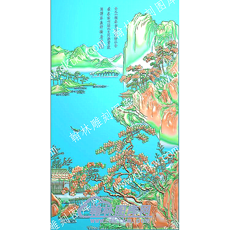 山桥松树庭院山水建筑精雕图（ZSSS-065）.jpg