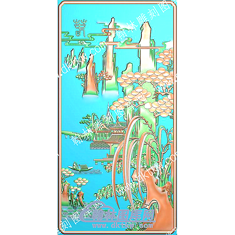 松树房屋船小桥山山水建筑精雕图（ZSSS-117）.jpg