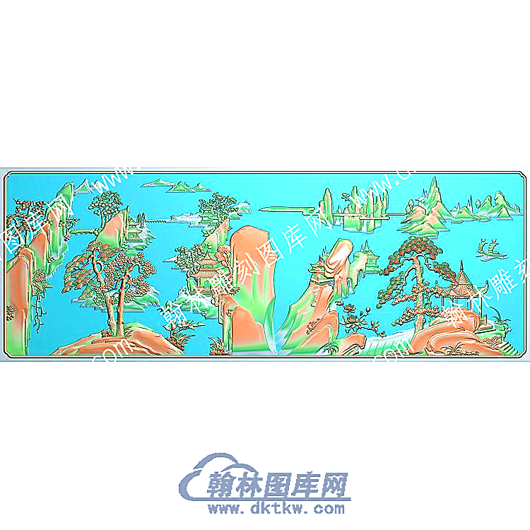 松树房屋山船小桥山水建筑精雕图（ZSSS-142）.jpg