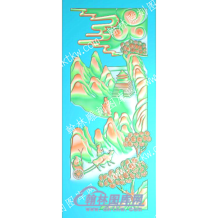 松树牛车老者山山水建筑精雕图（ZSSS-077）.jpg