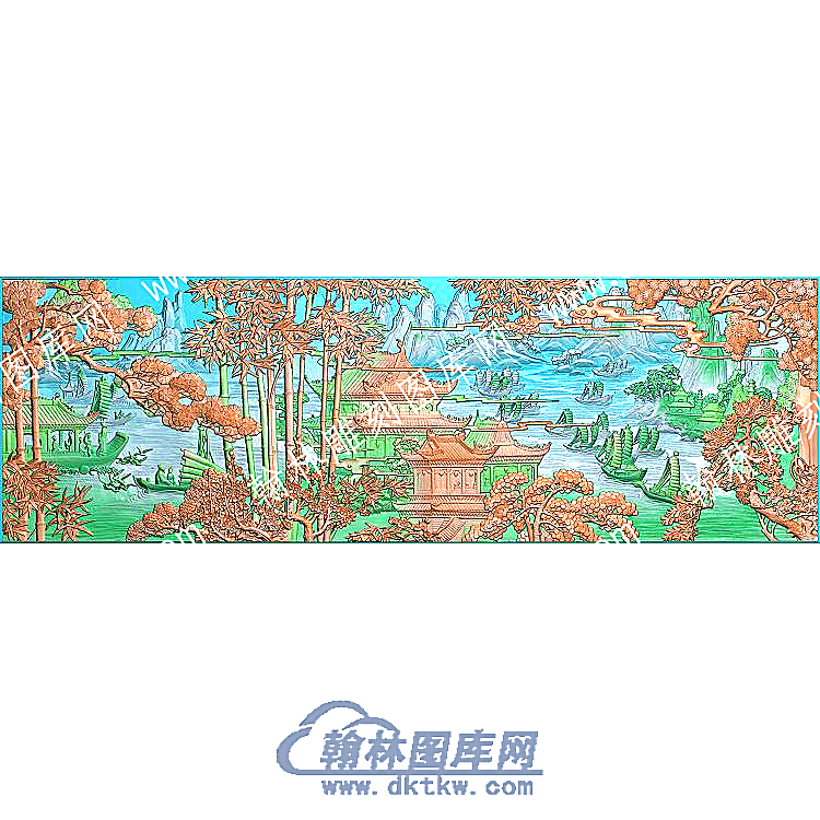 庭院帆船竹子梅花山祥云山水建筑精雕图（ZSSS-083）.jpg