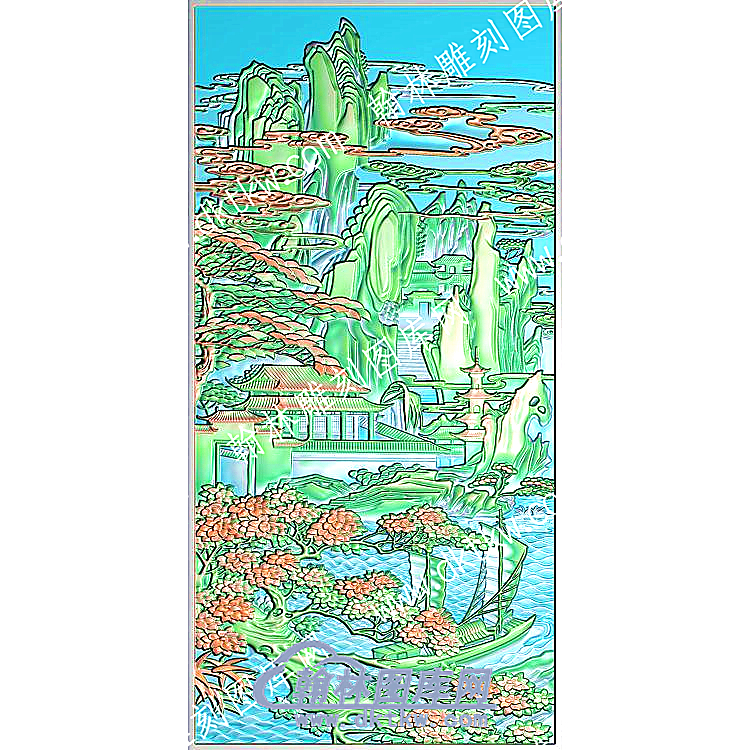 祥云山房屋塔松树船山水建筑精雕图（ZSSS-135）.jpg