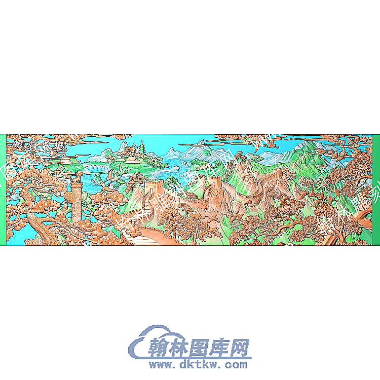 长城松树仙鹤塔枫叶钢铁长城山水建筑精雕图（ZSSS-084）.jpg