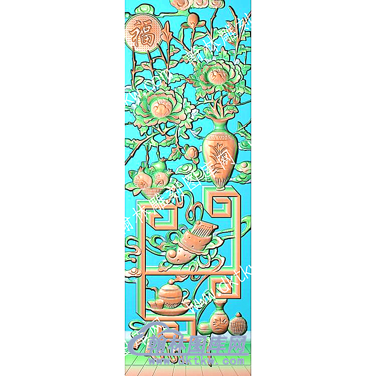 福花花瓶花篮茶盘博古精雕图（ZSBG-098）.jpg