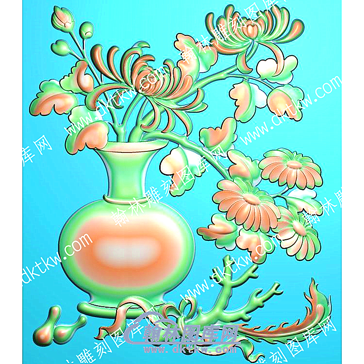 菊花花瓶博古精雕图（ZSBG-102）.jpg
