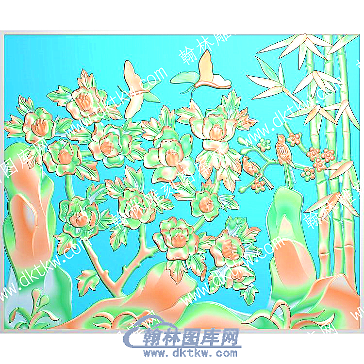 竹子花鸟蝴蝶梅花精雕图（ZSZW-743）.jpg