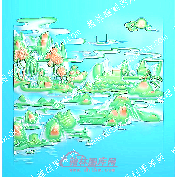 中式山水建筑 山水精雕图（ZSSS-151）.jpg