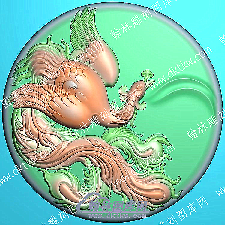 中式圆形凤凰牡丹精雕图（ZSLF-0715）.jpg