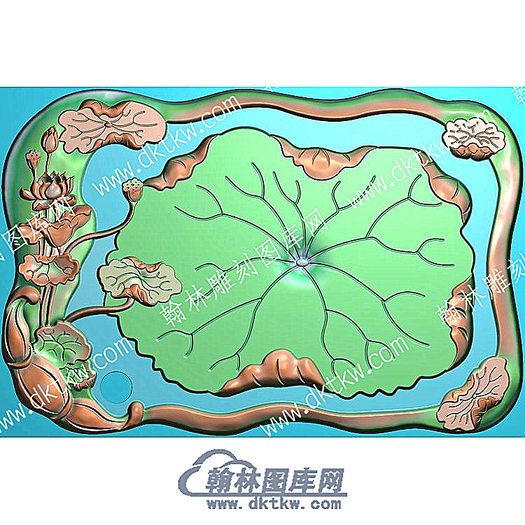 荷叶莲藕荷花行业茶盘精雕图（HYCP-115）.jpg