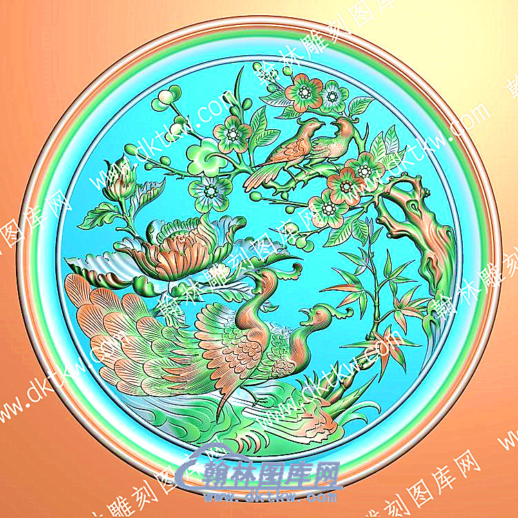 中式孔雀鸟牡丹精雕图（ZSDW-633）.jpg