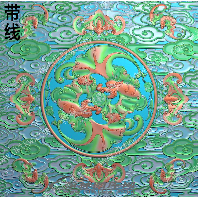 中式祥云方形蝙蝠云精雕图（ZSDW-629）.jpg