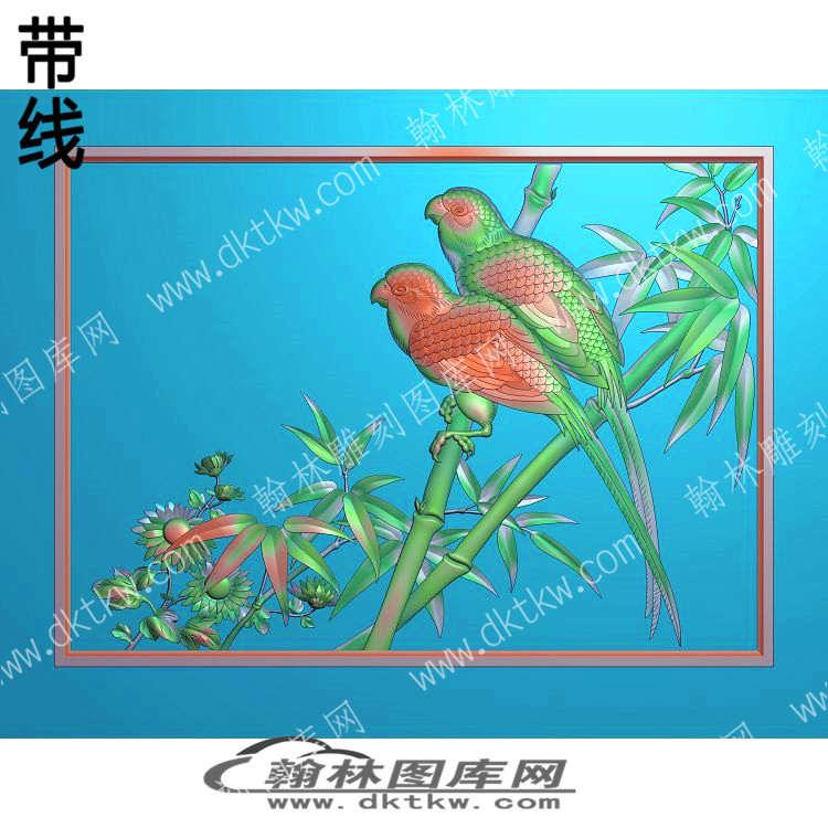 中式竹子 菊花 鹦鹉鸟精雕图（ZSZW-822）.jpg