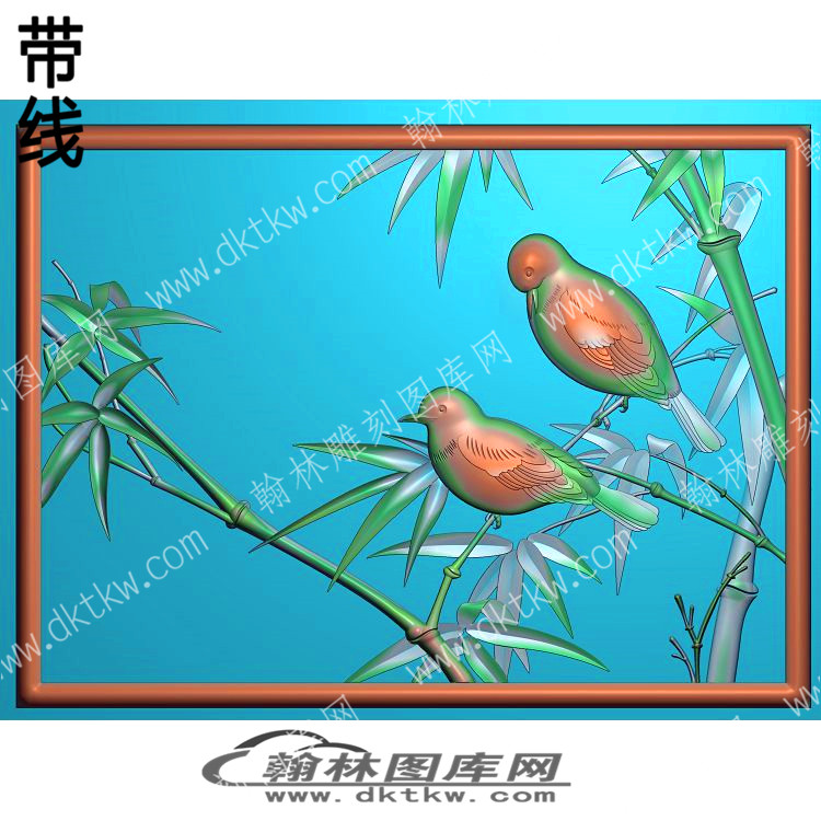 中式竹子 鸟 两只竹竿精雕图（ZSZW-823）.jpg