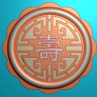 仿古月饼寿带线雕刻图（MJ-0011）
