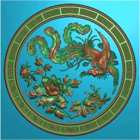 凤穿牡丹挂件图雕刻图（GJ-010）