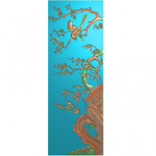 花鸟精雕图,梅花浮雕图,竹子雕刻图（HN-482-）