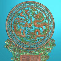 摆件金龙戏珠台精雕图,龙摆件浮雕图,金龙摆件雕刻图（bj-805）