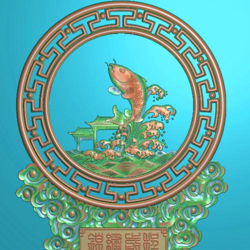 鲤鱼摆件精雕图,鲤鱼摆件浮雕图,鲤鱼摆件雕刻图,鲤鱼回纹摆件精雕图（bj-823）