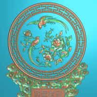 花鸟摆件精雕图,牡丹摆件浮雕图,花鸟祥云摆件雕刻图,牡丹摆件精雕图（bj-828）