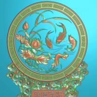 鲤鱼摆件精雕图,鲤鱼摆件浮雕图,鲤鱼祥云摆件雕刻图,鲤鱼回纹精雕图（bj-861）