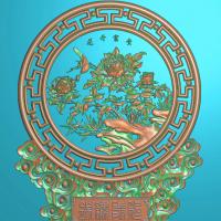 花开富贵摆件精雕图,花开富贵摆件浮雕图,花开富贵雕刻图,花开富贵回纹精雕图（bj-864）