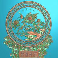 牡丹摆件精雕图,花鸟摆件浮雕图,牡丹雕刻图,花鸟回纹精雕图（bj-866）